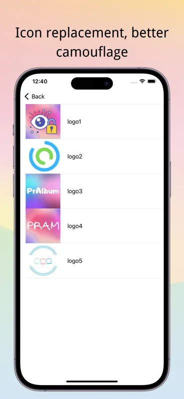 Private Album camouflage icon selection screen