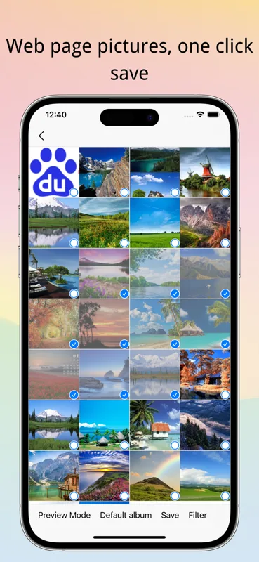Private Album web image save screen