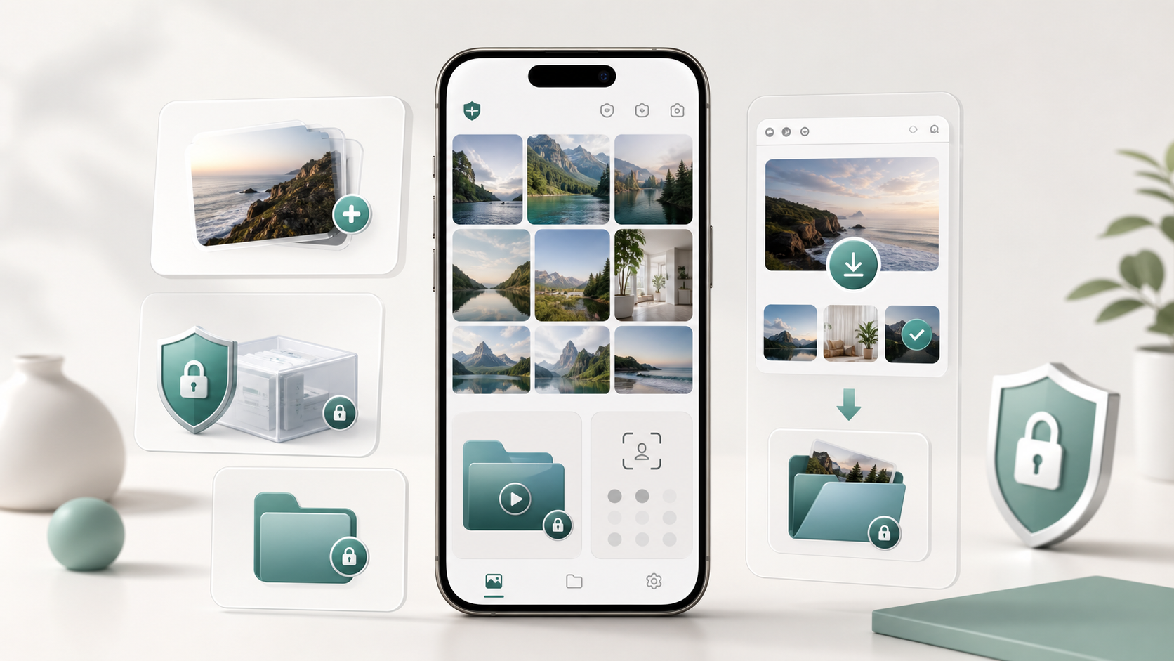 Private Album interface showing a locked local photo and video vault